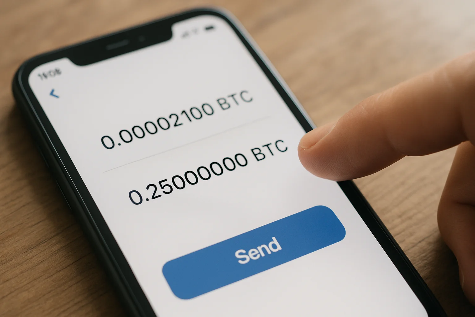 Gros plan sur un smartphone préparant un petit envoi test avant un transfert principal plus important.