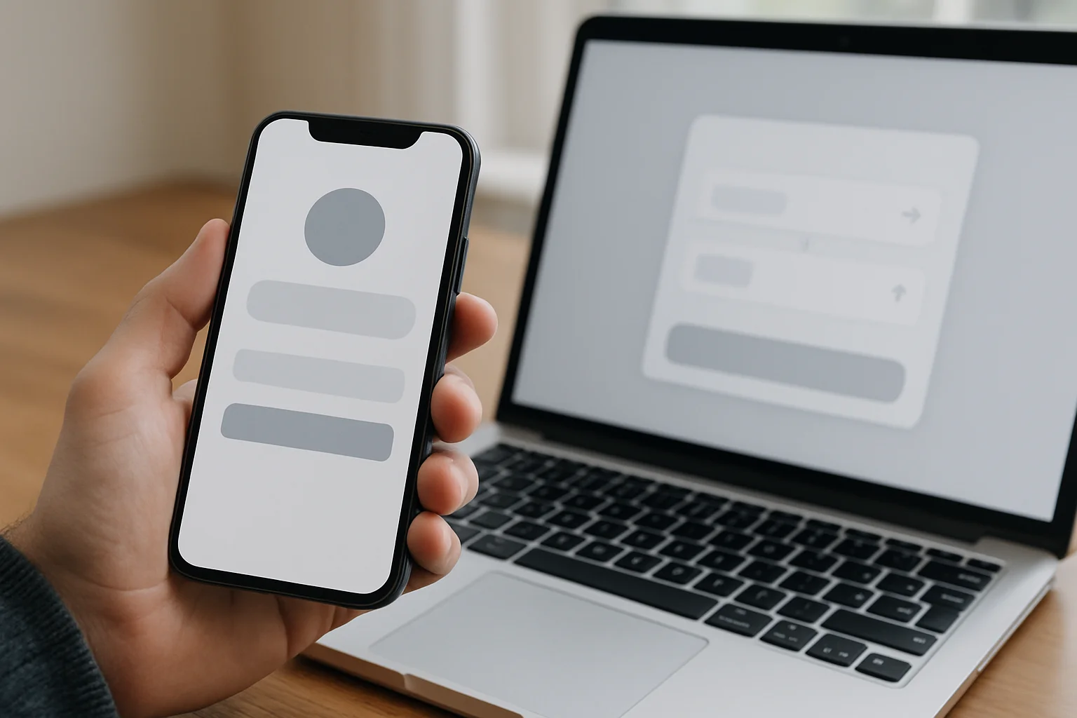 Une main tient un smartphone avec un portefeuille numérique à côté d’un ordinateur affichant une interface d’échange, pour illustrer la vérification du solde de gas natif avant un swap.